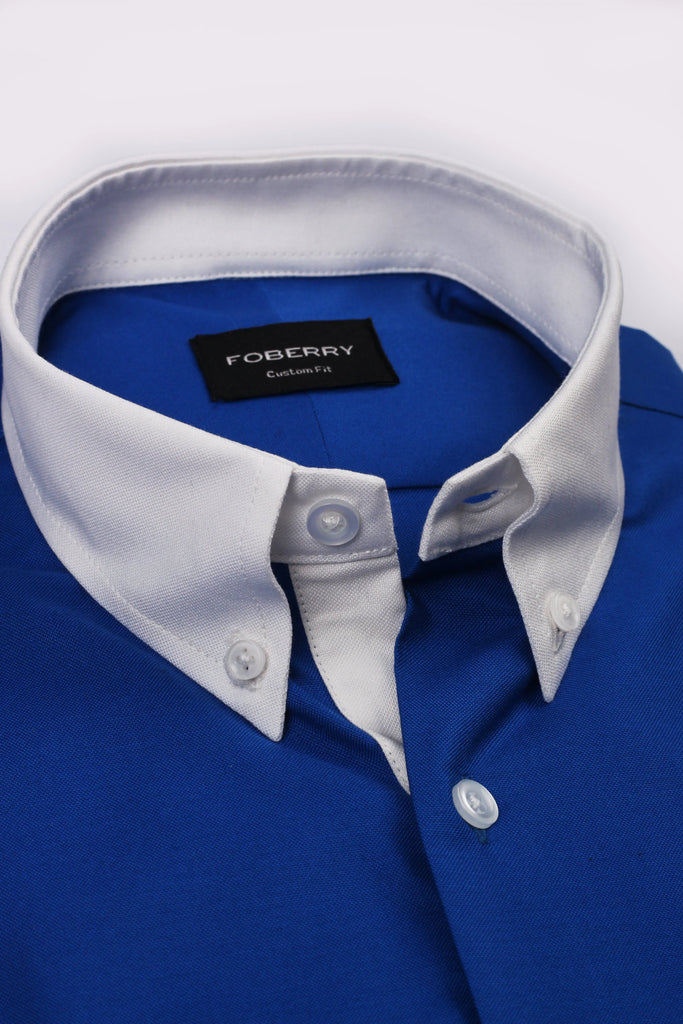 Royal Blue Oxford Shirt - Contrast Collar Foberry