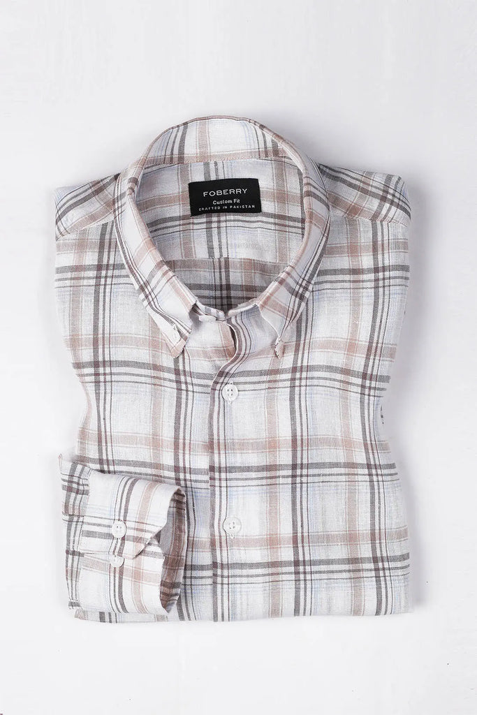 Tan Checkered  Linen Shirt Foberry