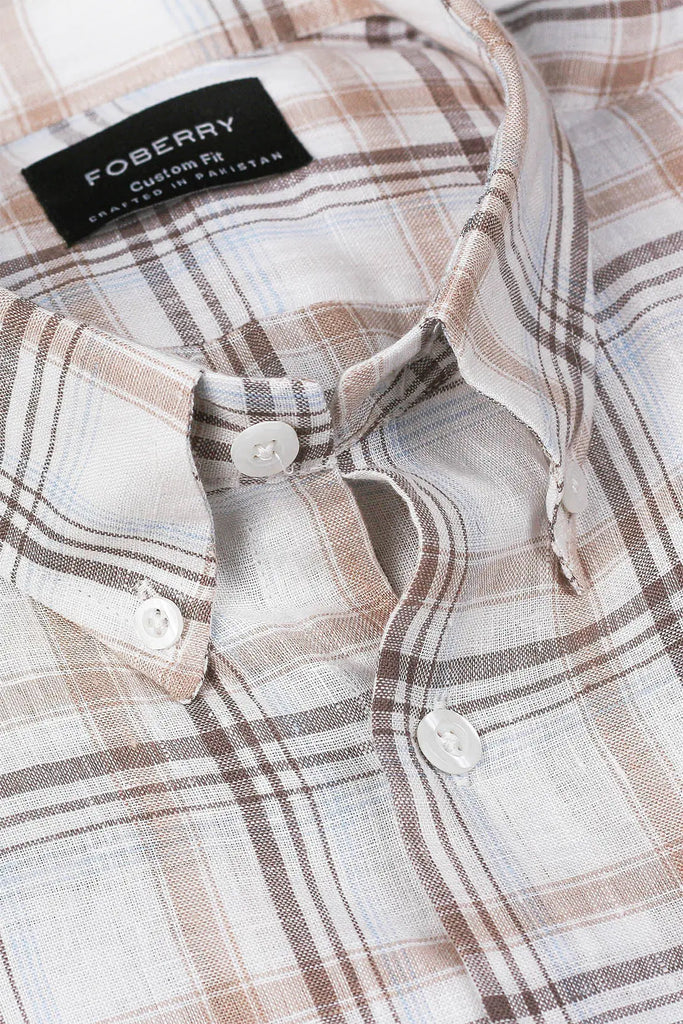 Tan Checkered  Linen Shirt Foberry