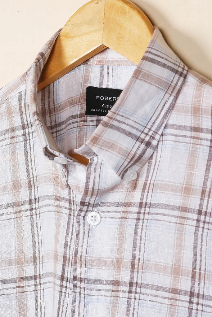 Tan Checkered  Linen Shirt Foberry