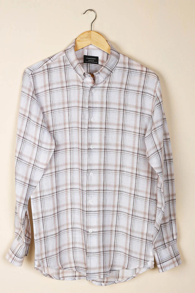 Tan Checkered  Linen Shirt Foberry