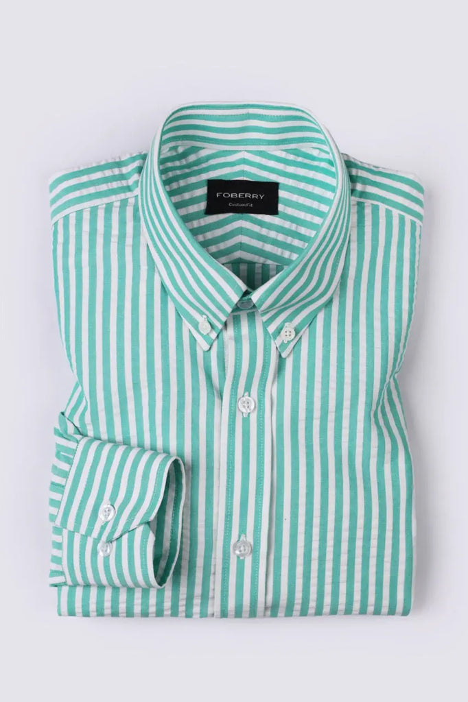 Green Seersucker Bangle Striped Shirt Foberry