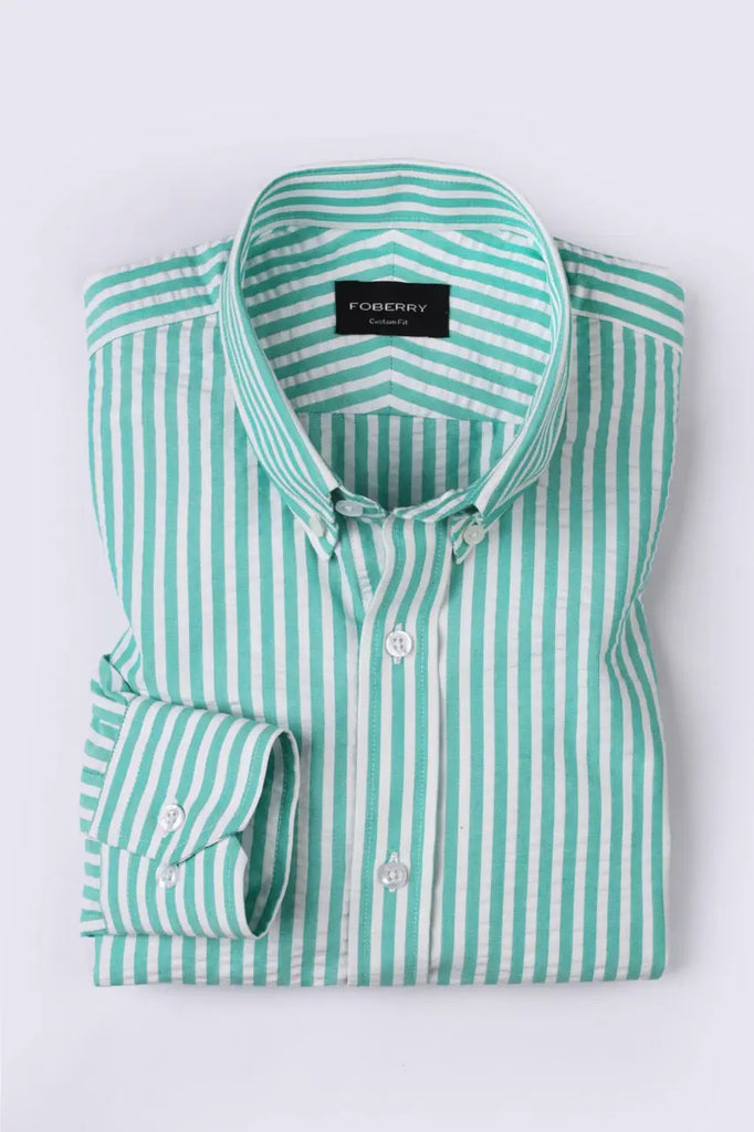 Green Seersucker Bangle Striped Shirt Foberry