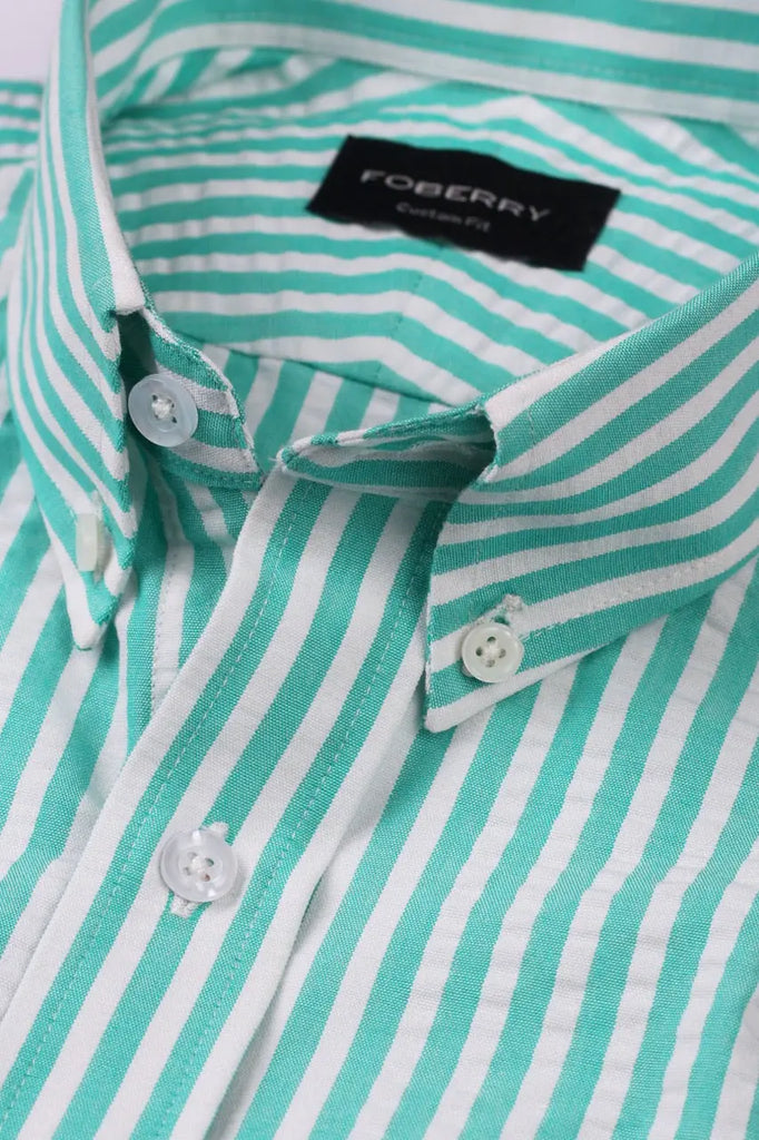 Green Seersucker Bangle Striped Shirt Foberry