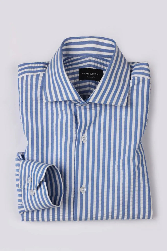 Blue Seersucker Candy Striped Shirt Foberry