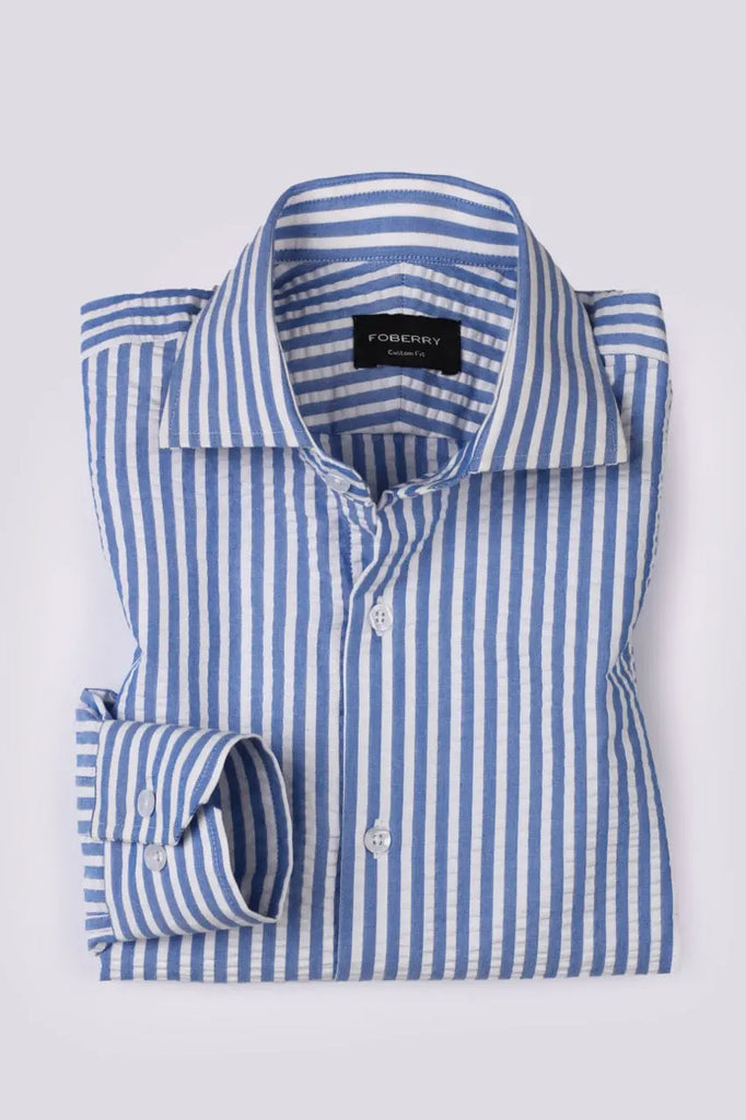 Blue Seersucker Candy Striped Shirt Foberry