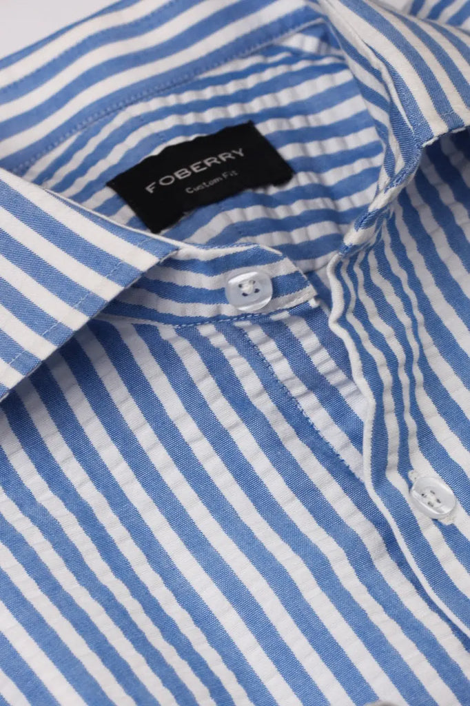 Blue Seersucker Candy Striped Shirt Foberry