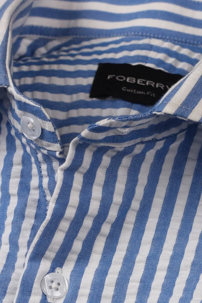 Blue Seersucker Candy Striped Shirt Foberry