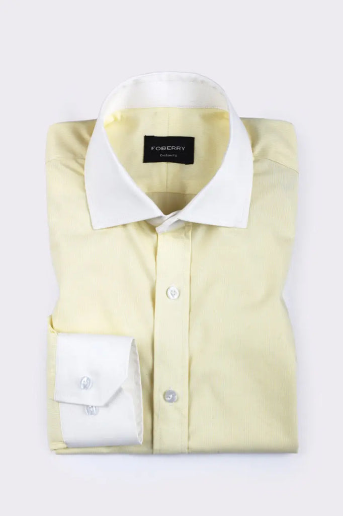 Yellow Pinstripes Shirt - Contrast Collar Foberry