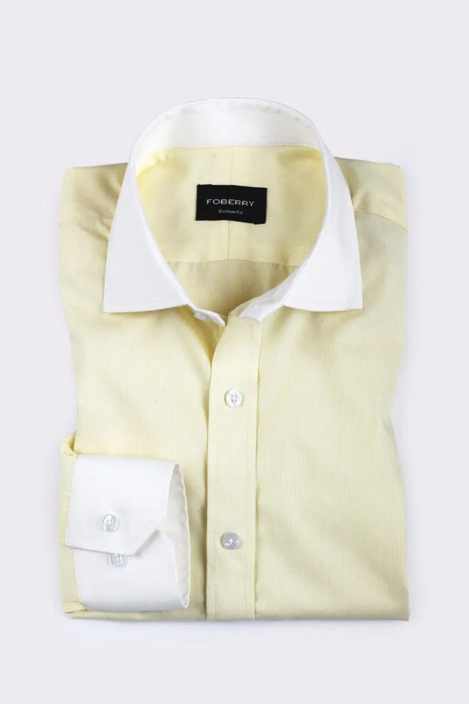 Yellow Pinstripes Shirt - Contrast Collar Foberry