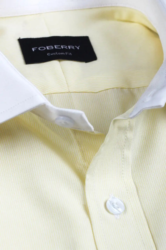 Yellow Pinstripes Shirt - Contrast Collar Foberry