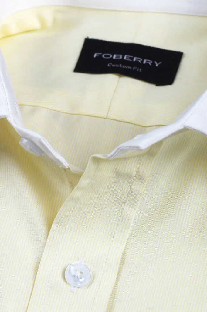 Yellow Pinstripes Shirt - Contrast Collar Foberry