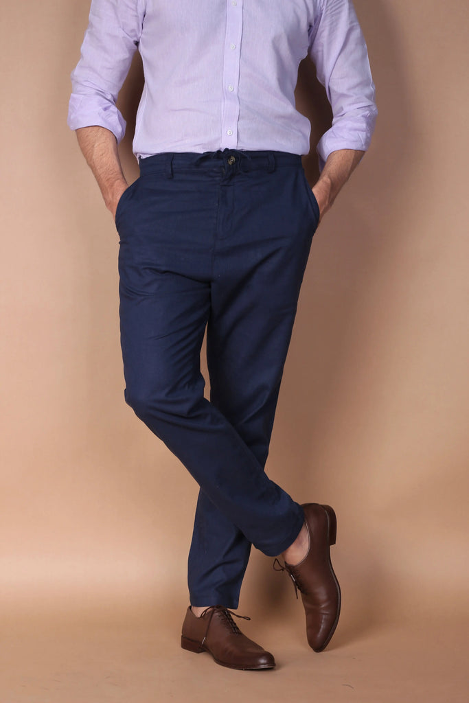 Navy Blue Linen Trouser Foberry